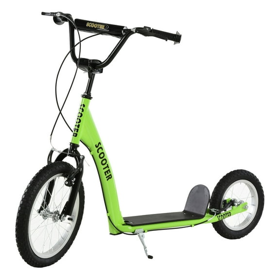 Aosom Youth Scooter Kick Scooter for Kids 5 with Adjustable Handlebar 16" Front and 12" Rear Dual Brakes Inflatable Wheels, Green