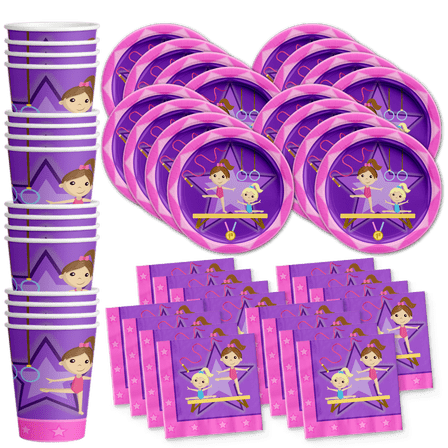 Gymnastics Star Birthday Party Supplies Set Plates Napkins Cups Tableware Kit for 16