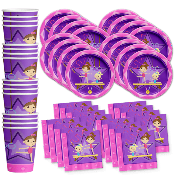 Gymnastics Star Birthday Party Supplies Set Plates Napkins Cups Tableware Kit for 16