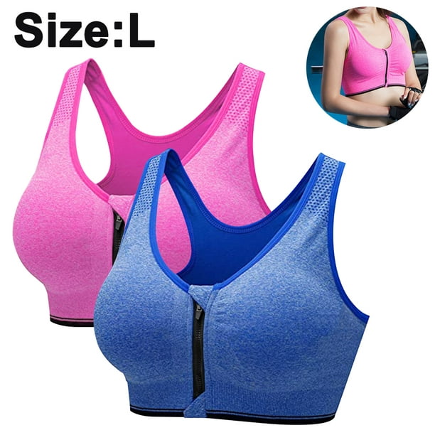 2 pcs Zipper in Front Sports Bra High Impact Strappy Back Support