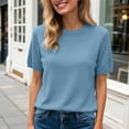 thumbnail image 4 of mgoYE Womens Short Sleeve Tops Summer T Shirts Round Neck Casual Fashion Basic Tee Women T Shirt(Light Blue,L), 4 of 5