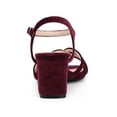thumbnail image 2 of BLISSFUL STEP Women's Square Toe Velvet Slingback Block Heels Sandals Burgundy 8.5, 2 of 7