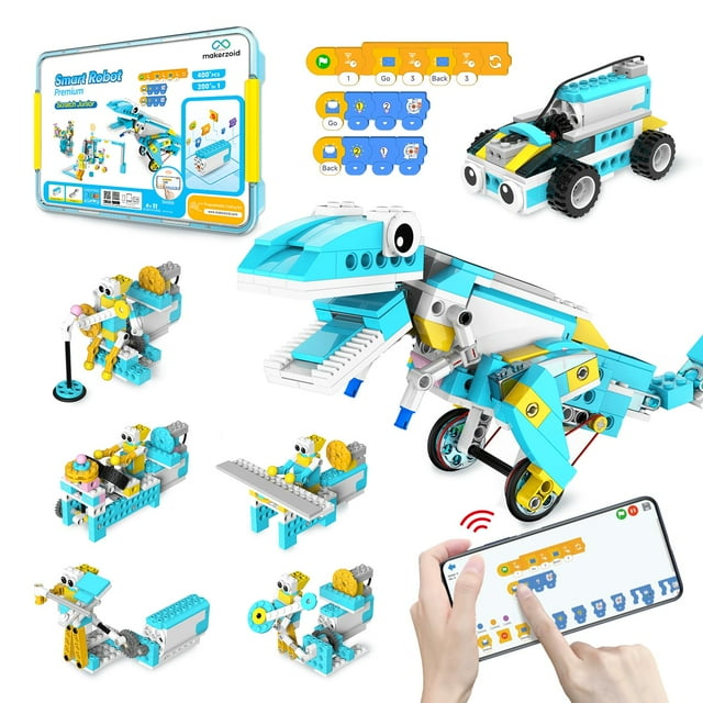 Makerzoid Coding Robot Kit for Kids, 200-in-1 RC Robot Building Toys with Motor Sensor,Scratch JR Coding Set with 36 Video Courses, Birthday for Kids