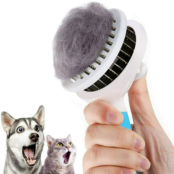 SkyAuks Cat and Dog Brush, Self Cleaning Deshedding Tool for Undercoat, Mats, Knots, Flakes - All Hair Lengths
