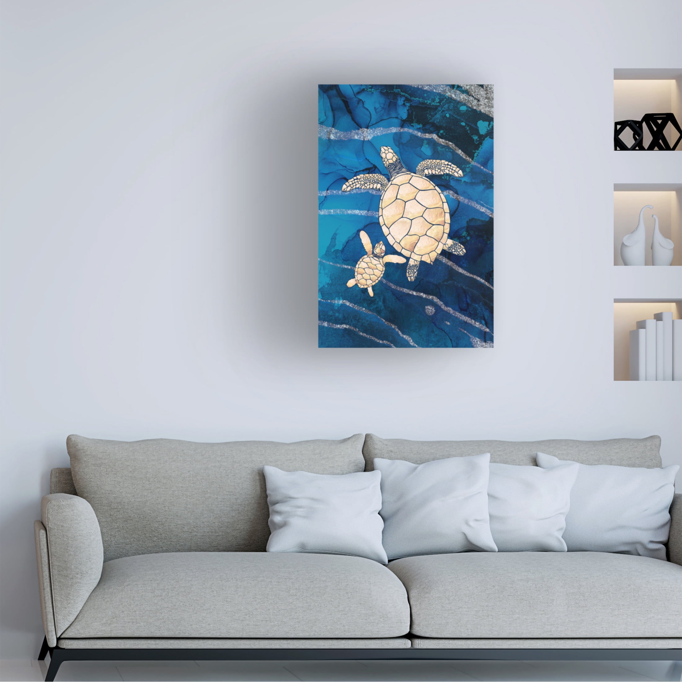 Trademark Fine Art Sarah Manovski Gold turtles swimming Canvas Wall Art