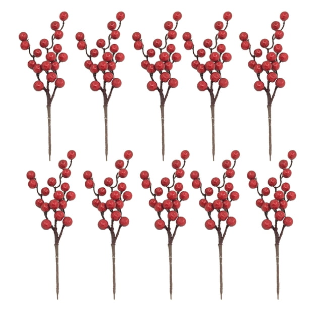 CIMAXIC 10 Pcs Branches de Cerisier à Bulles Simulation Décoration de Soirée de Noël (Rouge), 9.84"X2.76"X0.2 Pouces