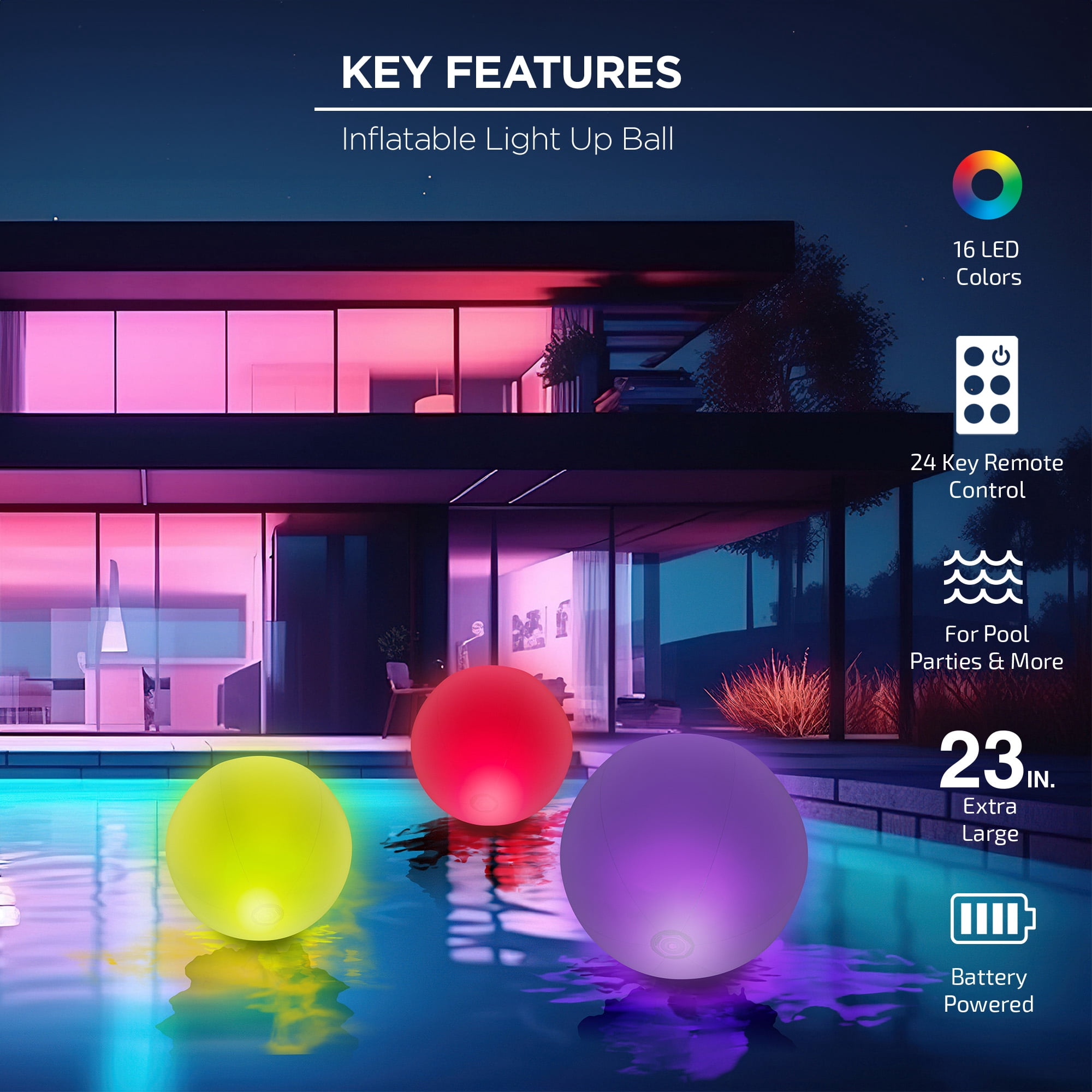 Merkury Innovations H2GLO 23.6" Inflatable LED Light-Up Ball with Remote Control (16 Colors + Effects)