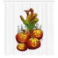 thumbnail image 3 of Ambesonne Halloween Shower Curtain, Zombie Hand in Pumpkins, 69"Wx84"L, Burnt Orange White and Green, 3 of 3