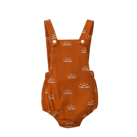 

Canrulo Newborn Baby Boys Girls Sleeveless Bodysuit Sun Button Backless Romper Summer Overalls Brown 18-24 Months