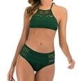thumbnail image 6 of WREESH Womens Two Piece Swimsuit Halter Lace Lingerie Set High Waisted Bikini Bicolor Fashion Casual Waist Slim Hollow Out Solid Color Bikinis Sets Beach Bathing Suit Green, 6 of 8
