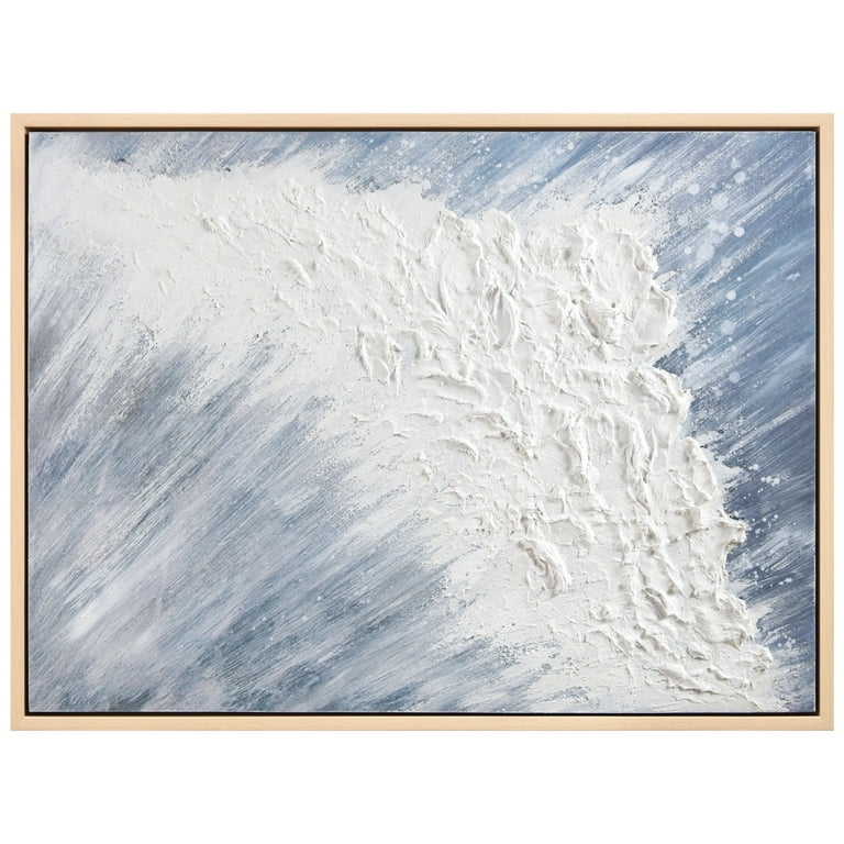 Aqua Splash Heavily Textured Hand Painted Framed Canvas Wall Art