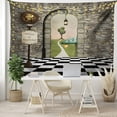 thumbnail image 6 of Alice in Wonderland Tapestry, Welcome Wonderland Black and White Floor Landscape Mushroom Print, Wide Wall Hanging for Bedroom Living Room Dorm, 80" X 60", Multicolor, by Ambesonne, 6 of 9