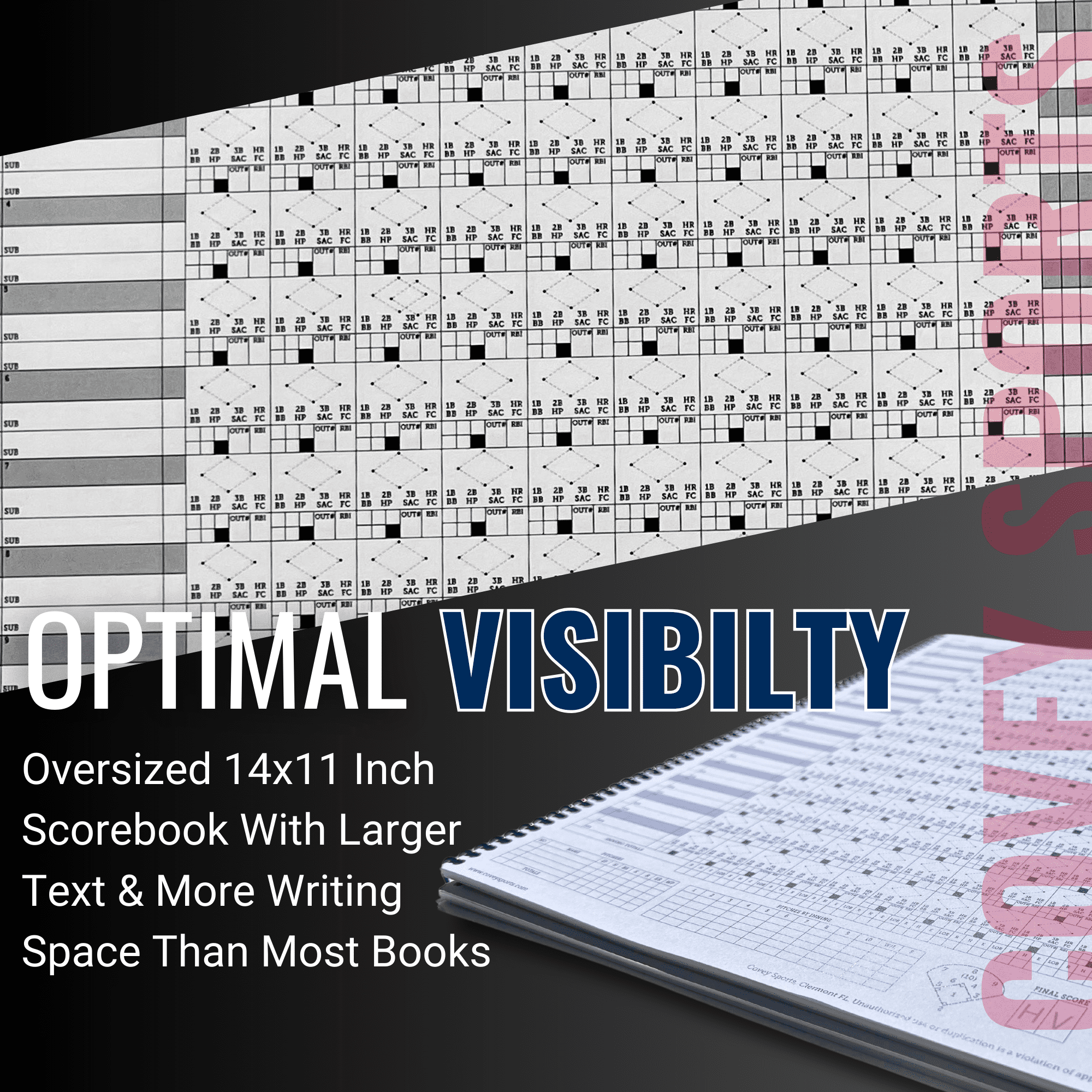 Covey Sports Oversized Baseball Scorebook & Softball Scorebook, 50-Game