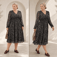 thumbnail image 5 of CASSIE LIZ Plus Size Dresses 3X for Women Black Floral Long Sleeve Dress V Neck Smocked Waist Tiered A Line Midi Dress with Pockets Size 3XL, 5 of 6