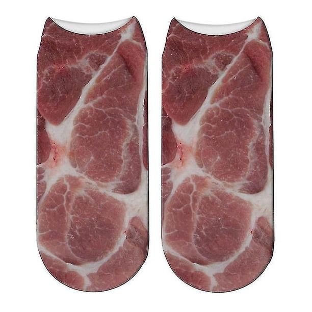 Calcetines de carne con impresión digital 3D, 1 par de calcetines cortos de carne de res y cerdo, calcetines divertidos de simulación, unisex para hombres, mujeres, adolescentes,