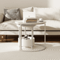 thumbnail image 6 of Nesting Round Coffee Table with Storage Basket Set of 2, Accent Pieces Modern Industrial Decor for Living Room Balcony Homes Office White, 6 of 7