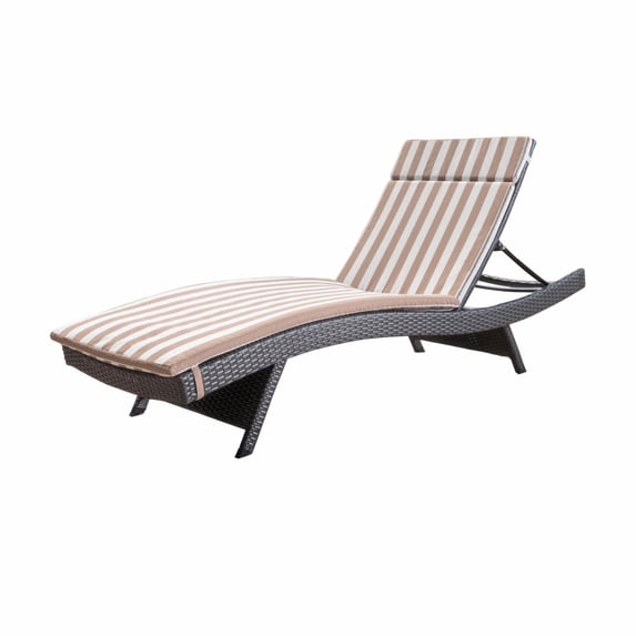 Lenin Outdoor Wicker Adjustable Armless Chaise Lounge with Cushion - Multibrown and Beige