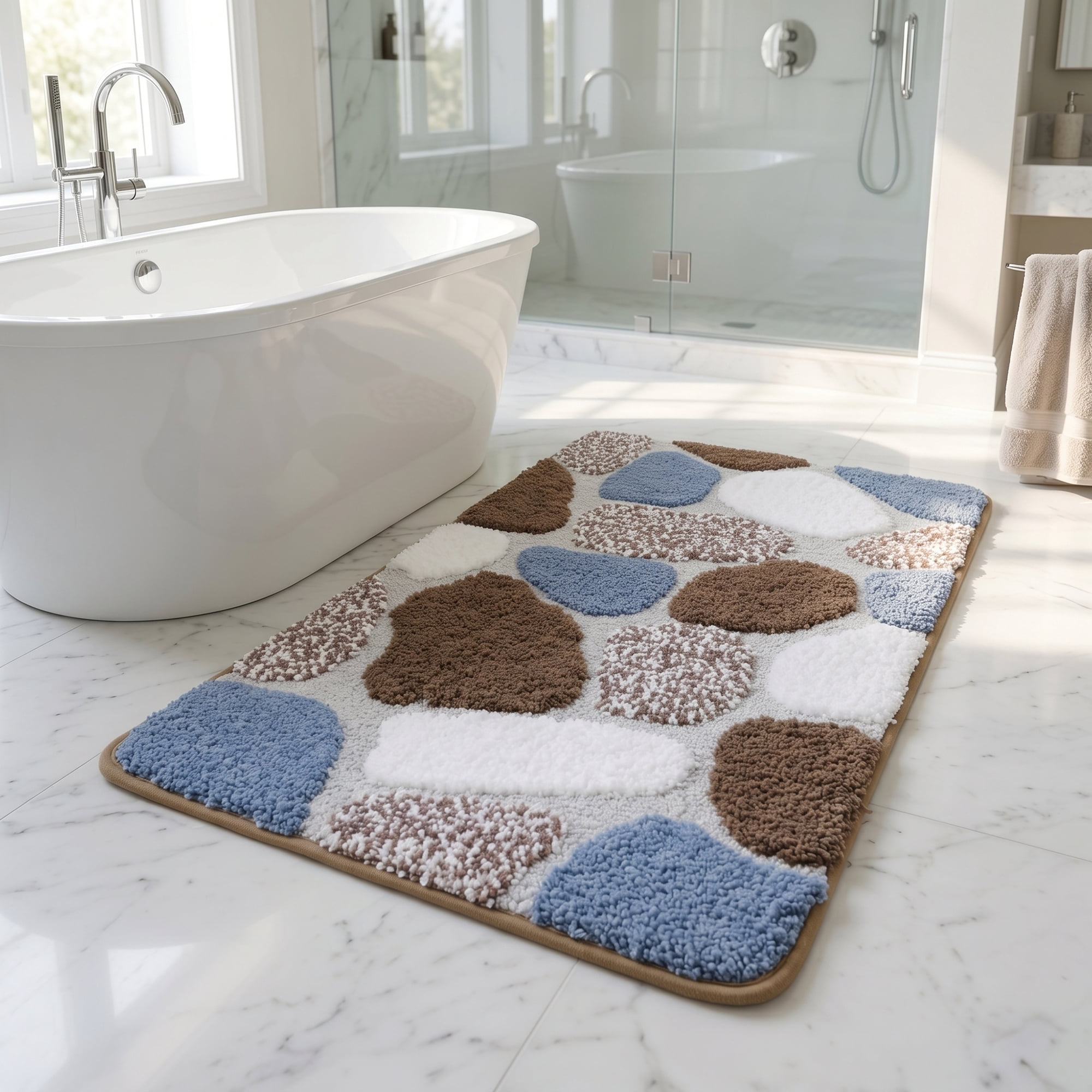 Unique Bargains Absorbent Non-Slip Plush Quick Dry Machine Washable Bath Mat Blue 24"x16"