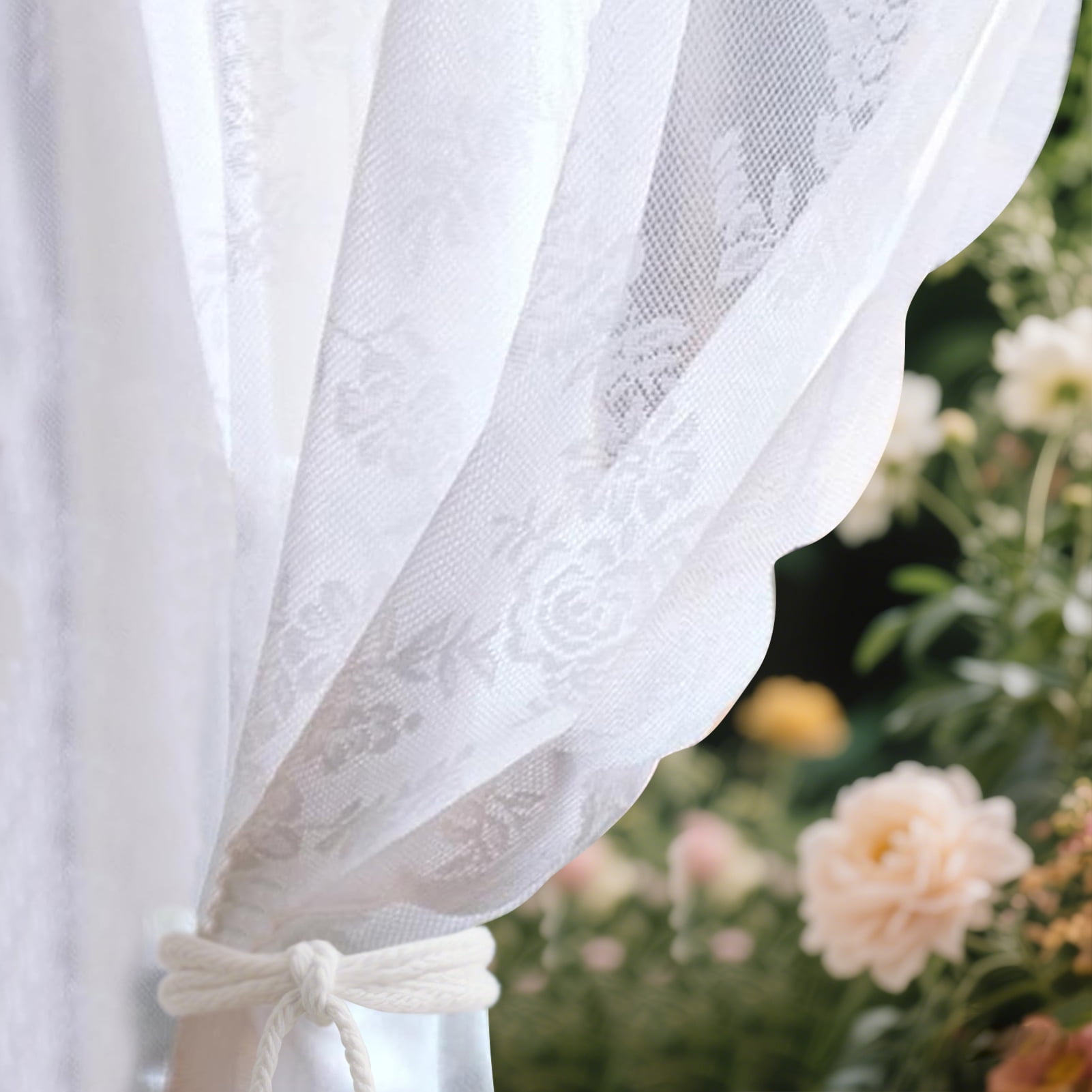 NEWEEN Sheer Lace Curtains Vintage Floral for Living Room Sets Rod Pocket,40"Wx78"L,Single Panel,White
