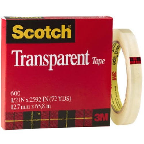 Trusted Favorite 600-2P12-72 2 Rolls Engineered for Office and Home Use 3 Inch Core 1/2 x 2592 Inches Scotch Transparent Tape Narrow Width 