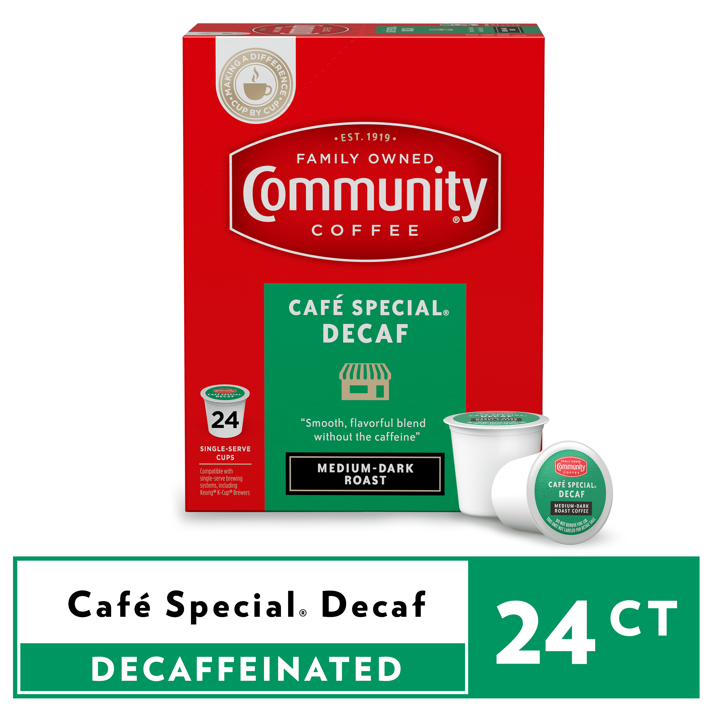 Community Coffee Decaf Café Special Medium Roast Keurig Coffee Pods, 24 Ct