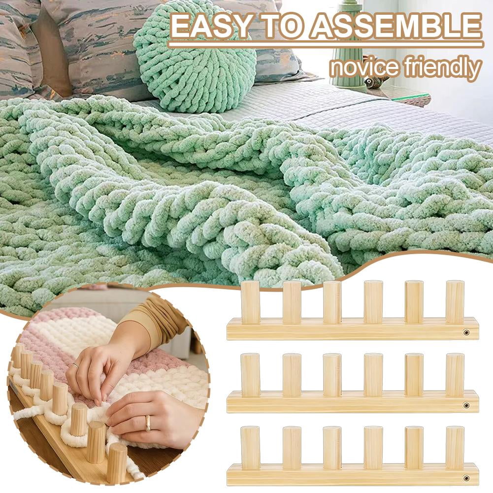 SharkTRUE Blanket Knitting Kit, Adjustable Wooden Weaving Frame with Tools, Large Knitting Board, Portable DIY Hand Weaving Peg Frame for Handcrafts Beginner Friendly Crafting Gift