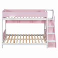 thumbnail image 6 of Twin over Full Bunk Bed with Striped-Design Staircase, Kids Teens Wooden Storage Bed Frame with Side Shelves, 6 of 11