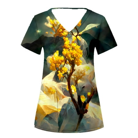 

Scrubs For Women Tops White Short Sleeve V Neck Protective Suit With Pocket Nursing Uniforms For Women