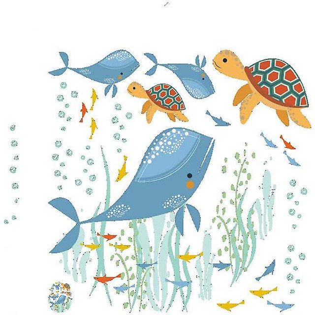 Pegatinas para asiento de inodoro bajo el mar ballena tortuga pez mar vista al mar PVC pegatina de pared decoración calcomanías arte mural para baño habitación de niños refrigerador