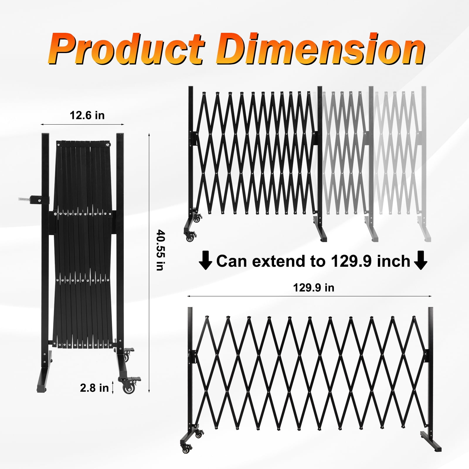 SMONTER Expandable Barricade Gate, 129" Metal Safety Barrier Gate with Casters, Accordion Garden Yard Fence Portable Dog Gates with Latch Indoor Outdoor