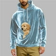 thumbnail image 4 of Oksale Men Pet Carrier Pouch Hoodie Soft Velvet Sweatshirts Loose Long Sleeve Winter Solid Color Going Out Pullover with Kangaroo Pocket Light Blue XL, 4 of 5