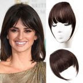 KoriKoli Clip in Bangs 100% Remy Human Hair Extensions Clip on Fringe Air Bangs with Nice Net Natural Flat Neat Bangs with Temples One Piece Hairpiece Straight Dark Brown for Women