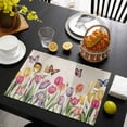 thumbnail image 3 of Tulips Spring Floral Placemats Set of 4, Pastoral Flowers Butterfly Rustic Placemats for Dining Table, Place Mats for Kitchen Tabletop, Waterproof Wipeable Dining Table Mats Set, 3 of 9