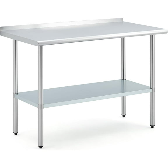 Stainless Steel Prep Table 48x24 Inch, Commercial Work Table with Backsplash & Adjustable Undershelf, Heavy Duty Worktable for Restaurant Kitchen Garage Laundry Outdoor