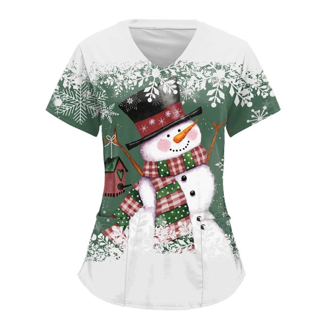 Uniforme de Enfermería de Navidad para mujer, blusa de trabajo, camiseta de manga corta con cuello en V, ropa de enfermería, Tops de túnica para enfermeras