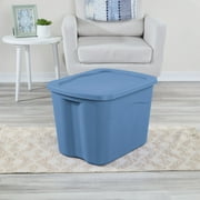 Sterilite Large Storage Bin, 18 Gallon Durable Plastic Storage Tote with Snap-on Lid, Light Blue, 8 Pack