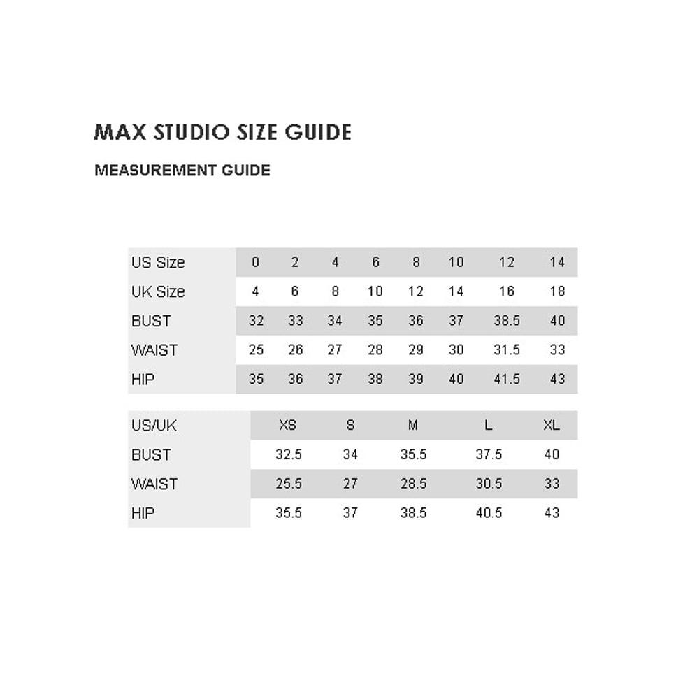 max studio dress size chart