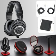 Audio-Technica Professional Studio Headphones Black ATH-M50X Bundle with Deco Gear Full-Sized Premium Hard Body Professional Headphone Case and Pro Audio Headphone Stand Matte Black/Red