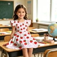 thumbnail image 5 of Summer Dresses for Toddler Girls Strawberry Print Ruffles Back To School Flutter Sleeve Casual Dress for Kids Size 3-4T, 5 of 7