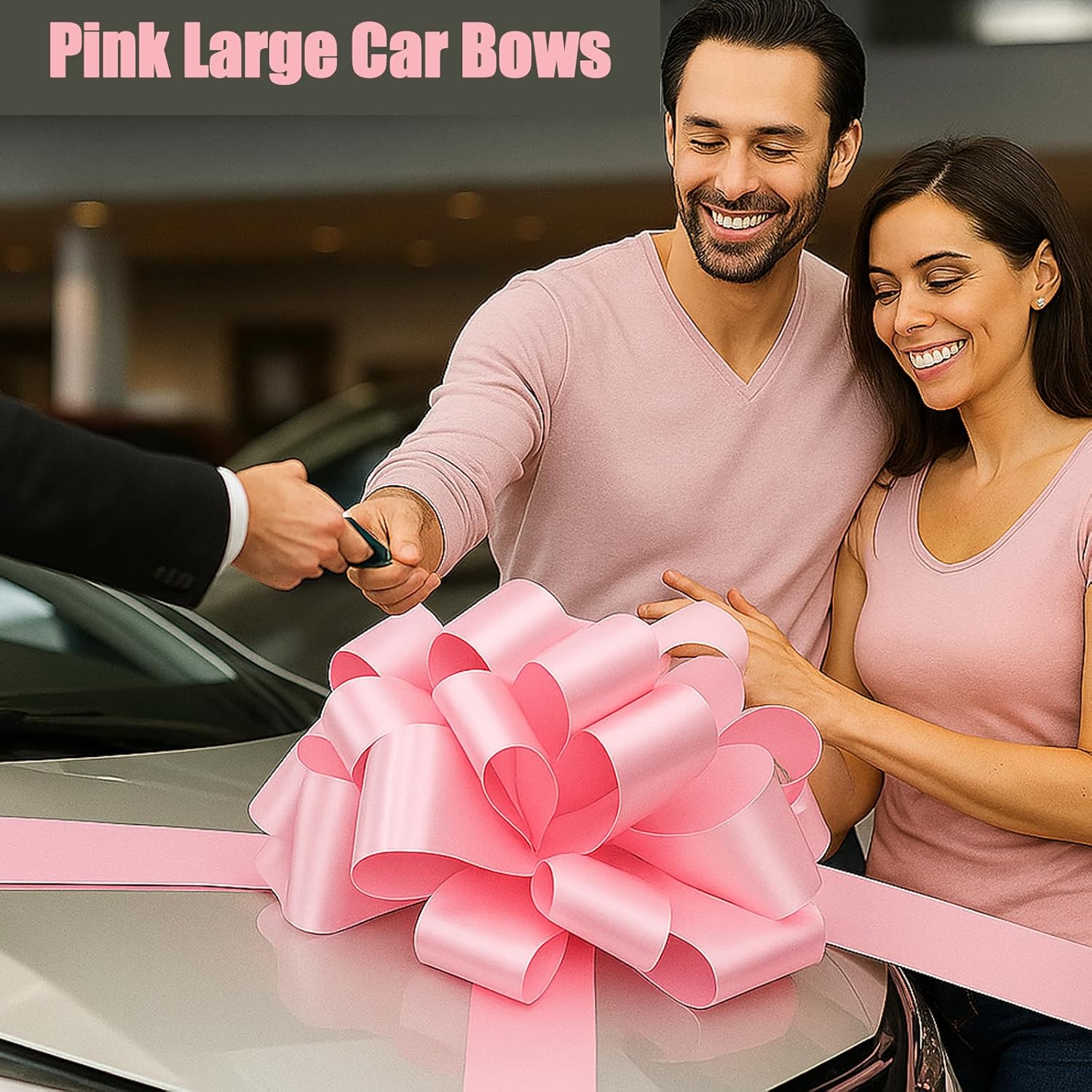 Big Car Bow Pink Color, 20 inch Round Shape Present Bow, Giant Birthday Huge Car Bows, Christmas Bows for Present Wrapping Decor