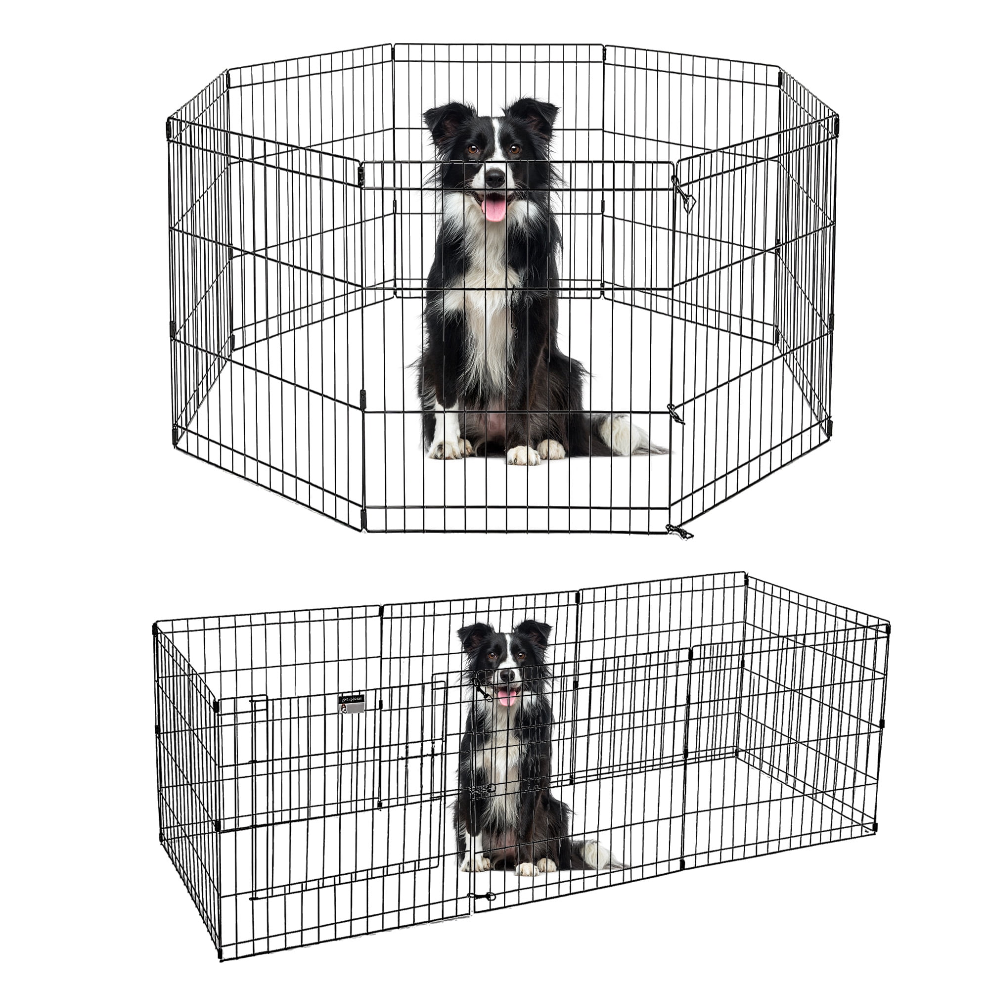 PEQULTI 42" Metal Dog Playpen 8-Panel (42" x 24") Foldable Pet Fence No Door for Indoor & Outdoor Use