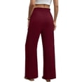 thumbnail image 4 of Dwellite Wide Leg Pants for Women Flowy Palazzo Drawstring Elastic Waist Trousers with Pockets Summer Beach Vacation Wine M, 4 of 4