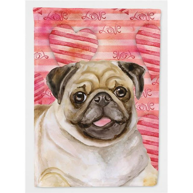 Carolines Treasures BB9805CHF Fawn Pug Love Flag Canvas - House Size