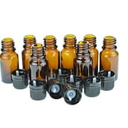 Euro dropper Bottles Empty Glass Amber w/ Black cap & Orifice Reducer 15 ml Bottles (12 Pack)