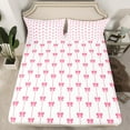 thumbnail image 2 of jejeloiu Cute Bowknot Queen Sheet Sets,Ribbon Bow Flat Sheet,Pink Geometric Stripes Queen Fitted Sheet For Girls,Super Cozy Bedroom Decor,4pcs, 2 of 7