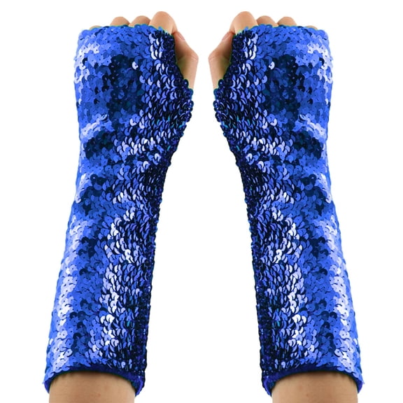 Xfvqtps Womens Carnival Sequin Gloves Fingerless High Elastic Party Arm Warmers Carnival Accessory Sparkly Mardi Gras Event Blue