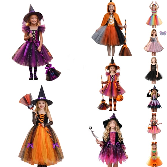 Kcolen Halloween Witch Outfits for Girls Toddler Witch Dress Up with Hat Accessories for Kids Cosplay Themed Party Dress