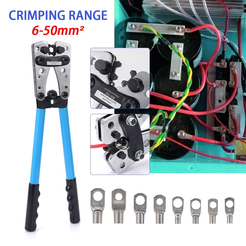 Hormy Battery Cable Lug Crimping Tool, 10-1/0AWG Crimping Tool with 60PCS Copper Ring Terminals 80 PCS Heat Shrink Tubing for Heavy Duty Wire Lugs