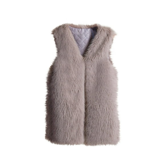 Viikei Women Coats Clearance Women's Medium Length Faux Fur Vest Warm Women's Vest Coat Faux Fur Tops