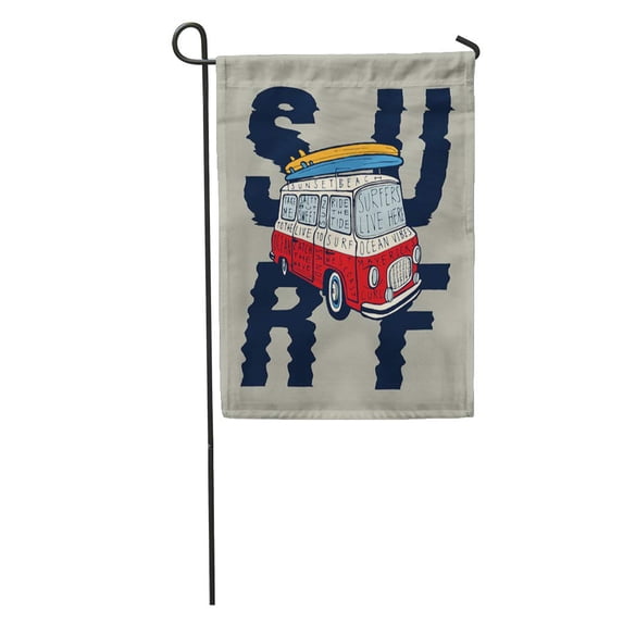 LADDKE Van Surf Vintage Colorful Bus Bright Surfboards on Its Top Graphic Summer Garden Flag Decorative Flag House Banner 12x18 inch
